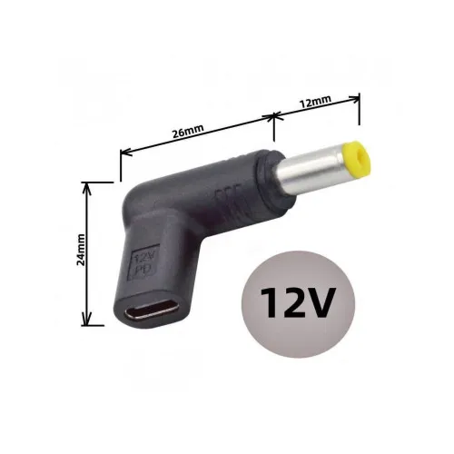 Adaptor alimentare 12V USB Type C mama la DC 5.5x2.1mm tata unghi 90° negru — imaginea 2