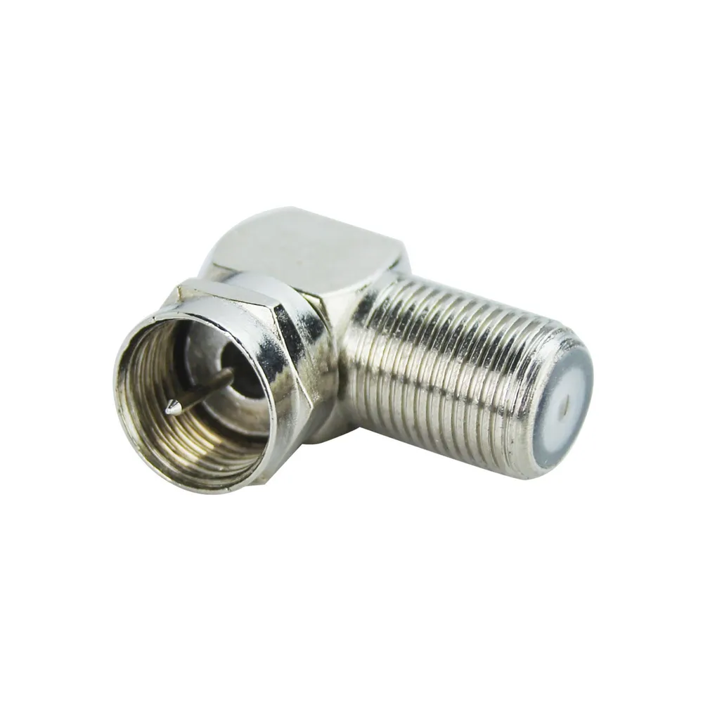 Adaptor cablu TV Lexman, coaxial, tip F, 9.52 mm, tata-mama, 90 grade, metal, argintiu