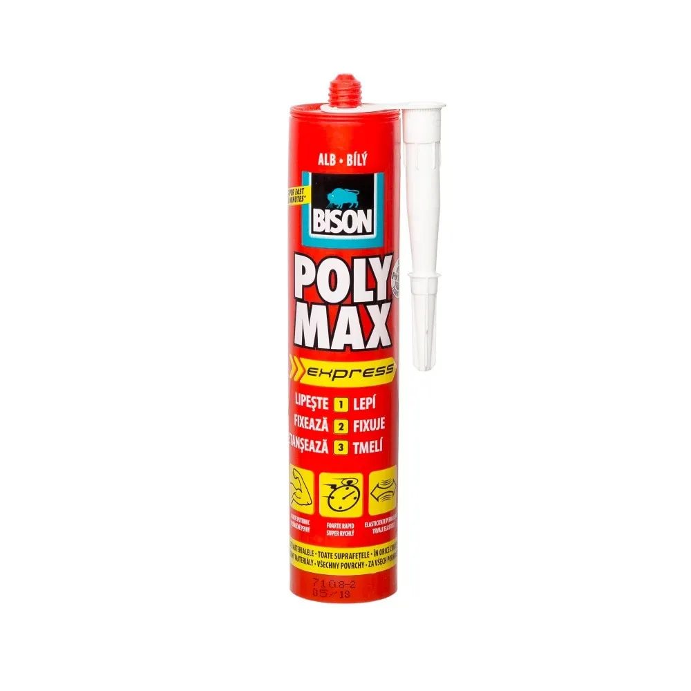 Adeziv Bison Poly Max, 425 g, alb, uz interior si exterior, rezistent la apa