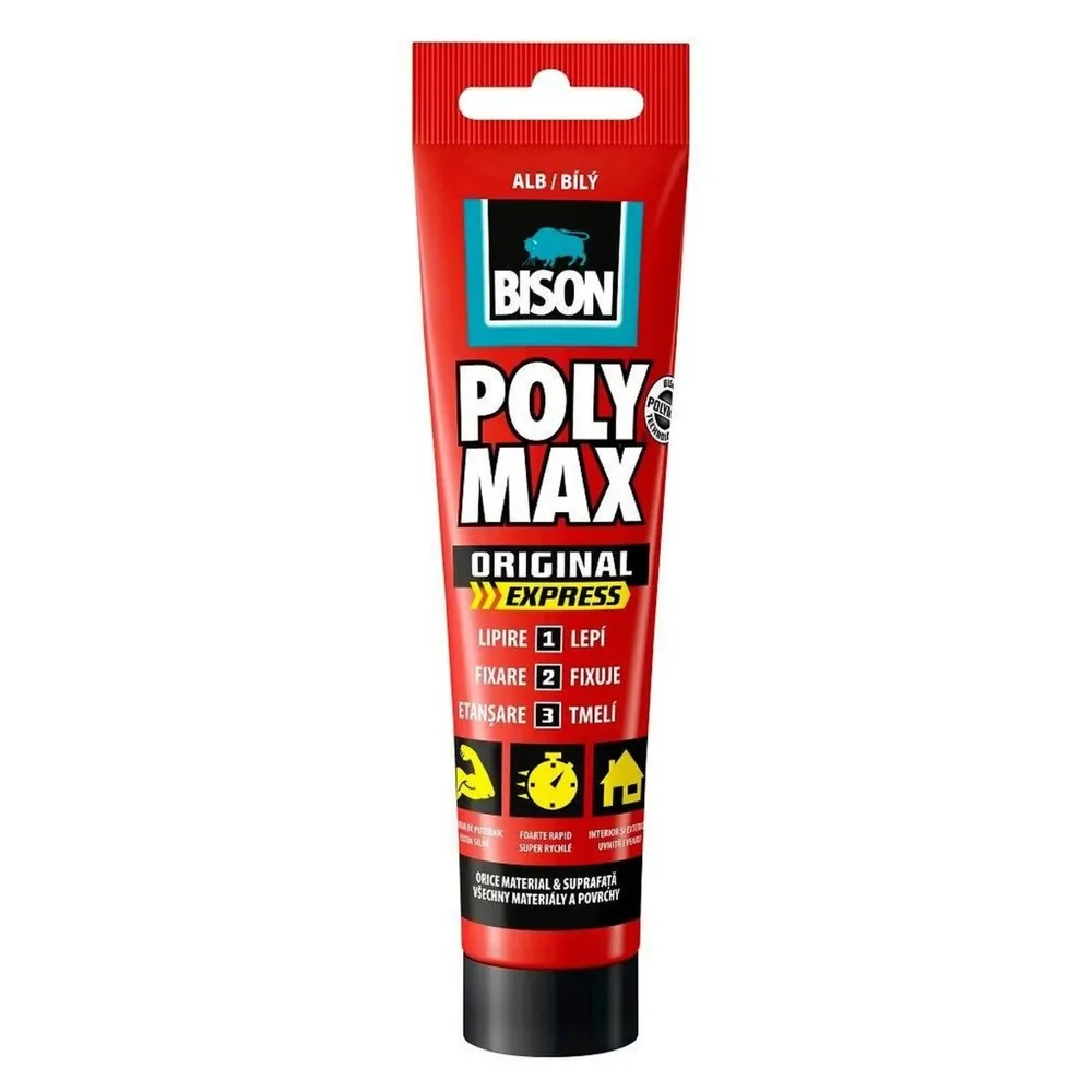 Adeziv pentru suprafete multiple, Bison Poly Max Epress, interior / exterior, alb, 165 g