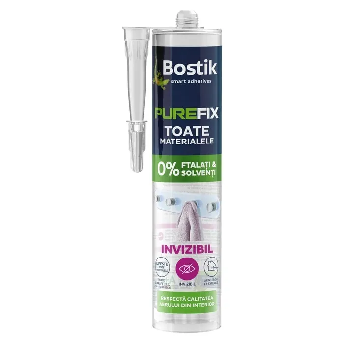 Adeziv pentru suprafete multiple, Bostik Purefix Invizibil, interior / exterior, transparent, 290 ml