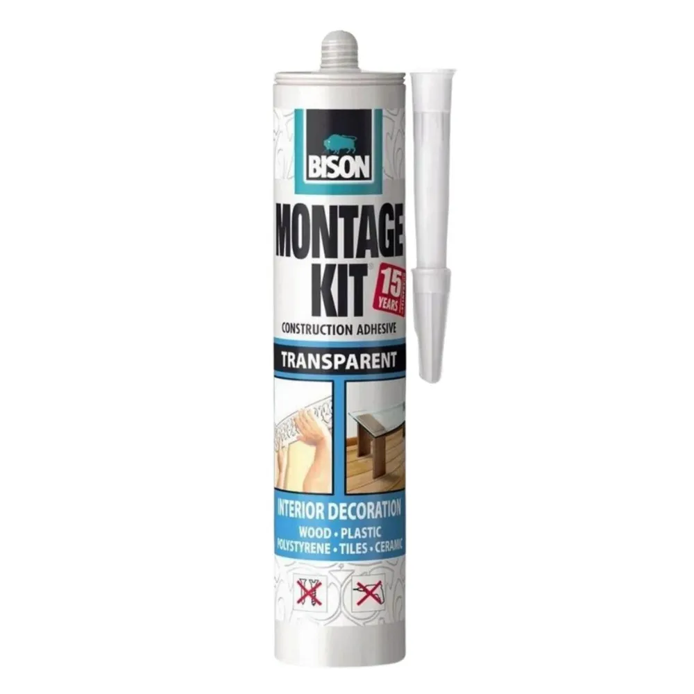 Adeziv pentru suprafete multiple, flexibil, Bison Montage Kit, interior, transparent, 310 ml