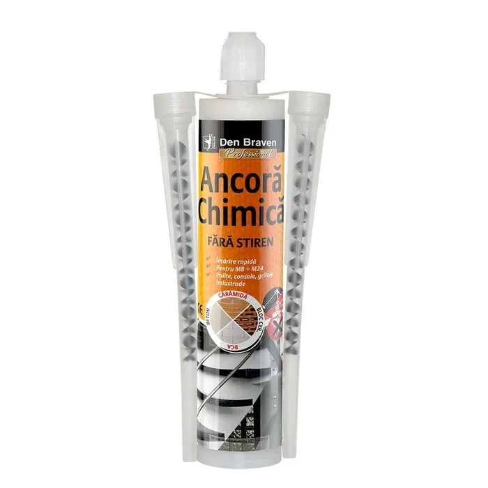 Ancora chimica fara stiren, Den Braven, gri, interior / exterior, 300 ml, include doua mixere