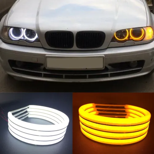 Angel Eyes COTTON compatibil BMW E90 fara lupa. Lumina: alba DRL + semnalizare galbena
