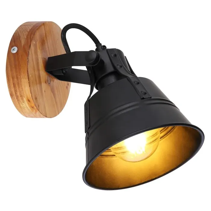 Aplica Gunther 15466S-1, 1 x E27, lemn + negru mat, modern