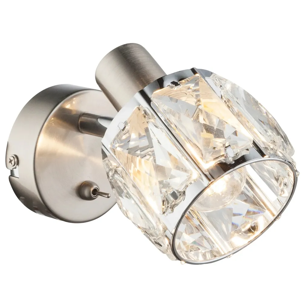 Aplica Kris 54356-1, 1 x E14, nichel mat + decoratiuni din sticla transparenta, clasic