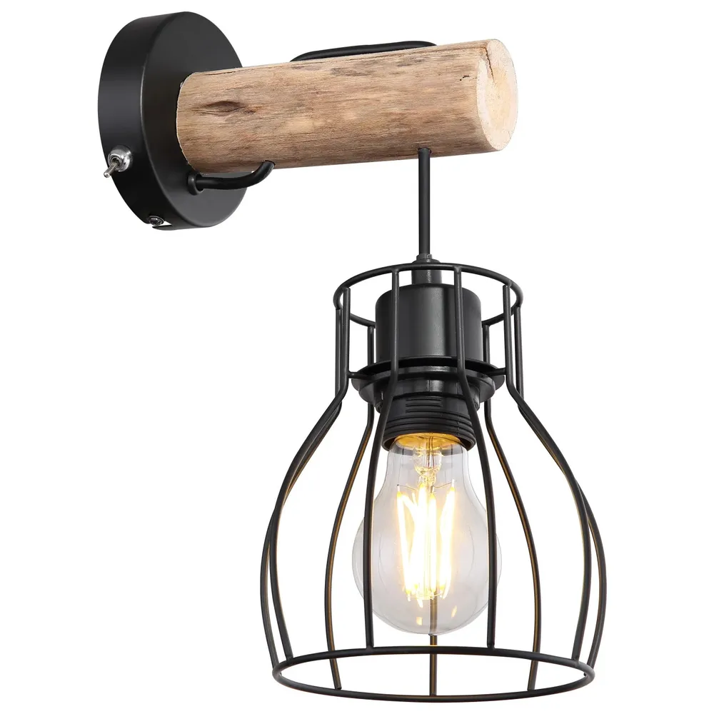 Aplica Mina 15326N W, 1 x E27, lemn natur + negru, rustic