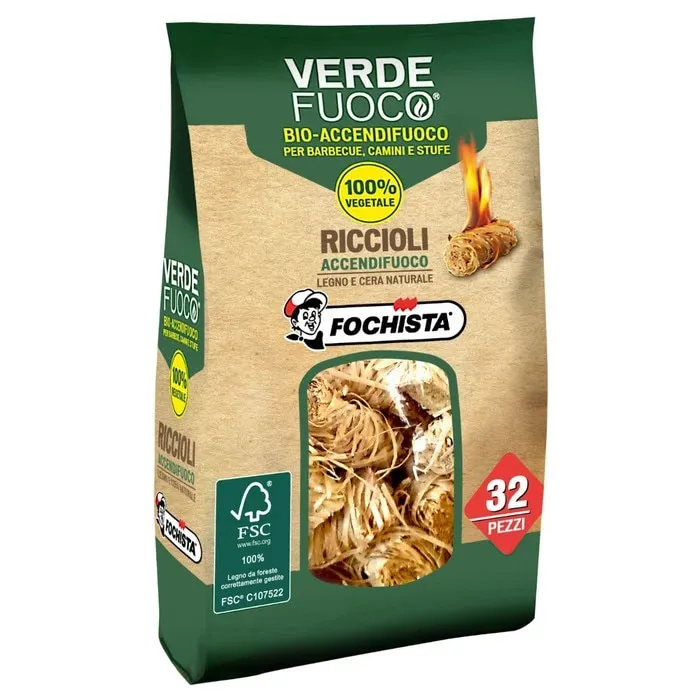 Aprinzatori pentru foc, spiralati, Fochista, lemn, 32 bucati