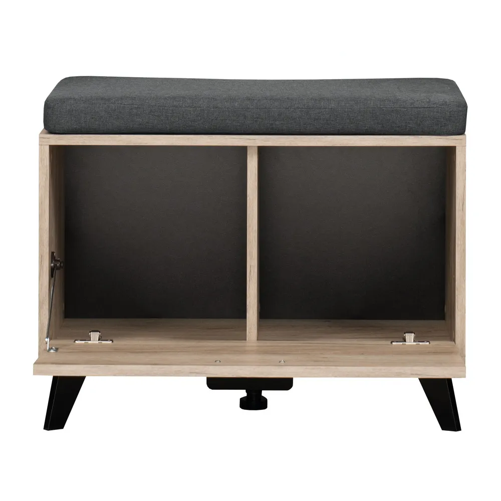 Bancheta hol MMB KOM, cu o usa, stejar gri si negru, 68 x 35 x 52.5 cm