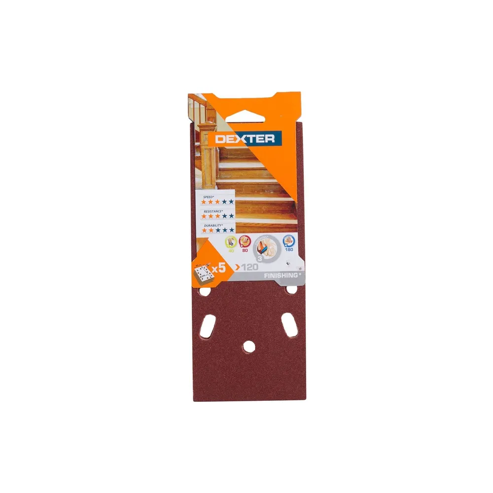 Banda abraziva Dexter, pentru slefuitor cu vibratii, 93 x 230 mm, granulatie 120 (set 5 buc)