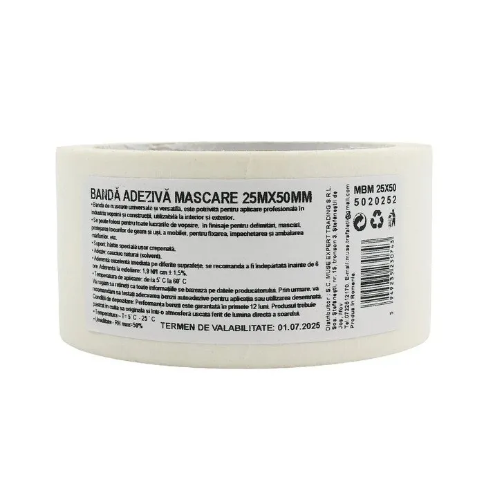 Banda adeziva mascare, alb, interior / exterior, 25 m x 50 mm