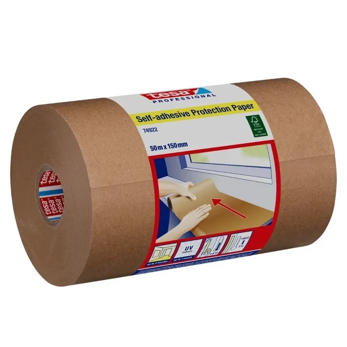Banda adeziva Tesa, autoadeziva, pentru protectie suprafete, maro, 50m x 150mm