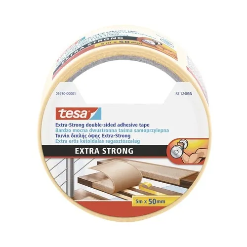 Banda adeziva Tesa Extra Strong 5m x 50mm, dublu adeziva, rezistenta sporita