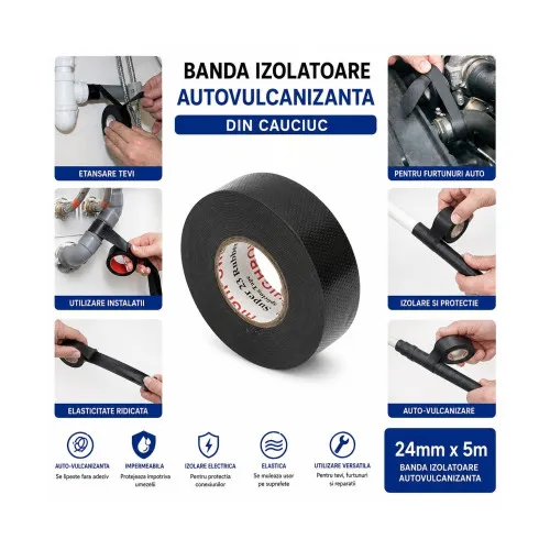 Banda autovulcanizanta electroizolanta din cauciuc 24 mm x 5 m Super 23 HighPower — imaginea 3