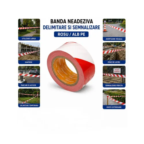 Banda delimitare si semnalizare rosu-alb 50 mm x 300 m PE HighPower — imaginea 4