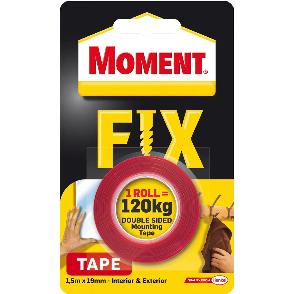 Banda dublu adeziva pentru fixare, 120 kg, Moment Fix 1.5 m x 19 mm