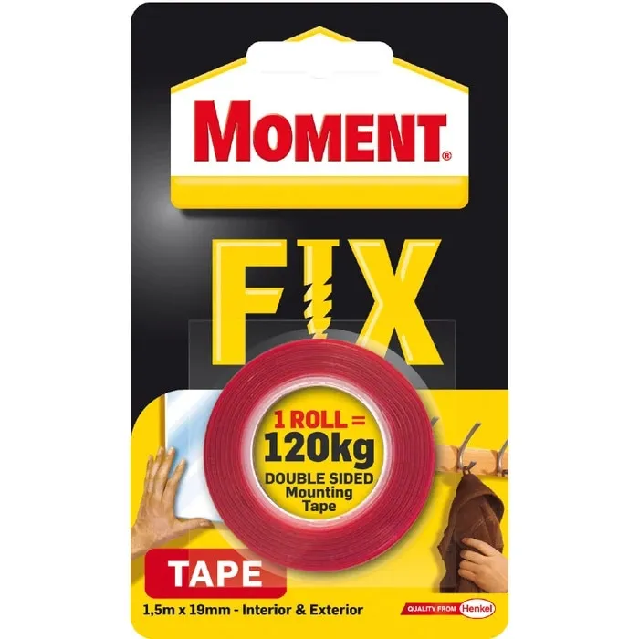 Banda dublu adeziva pentru fixare, 120 kg, Moment Fix 1.5 m x 19 mm