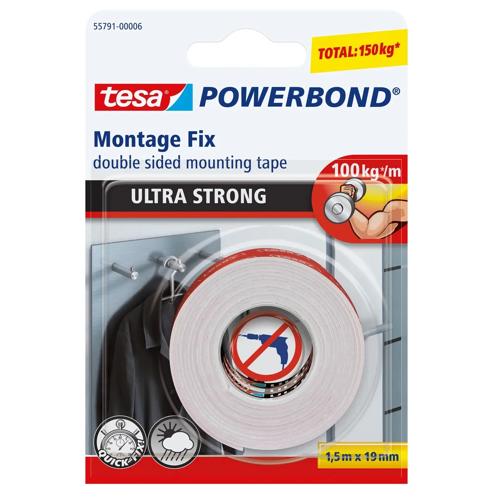 Banda dublu adeziva pentru fixare, tesa 55791, 1.5 m x 19 mm