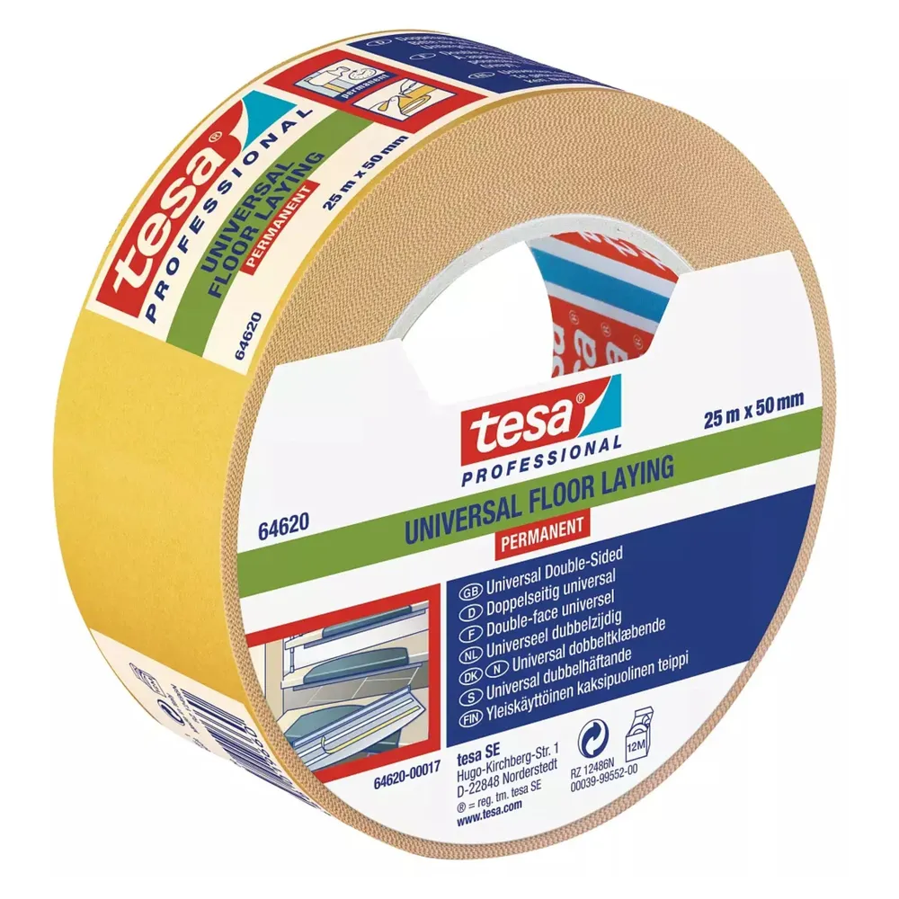Banda dublu adeziva pentru fixare, tesa 64620, 25 m x 50 mm