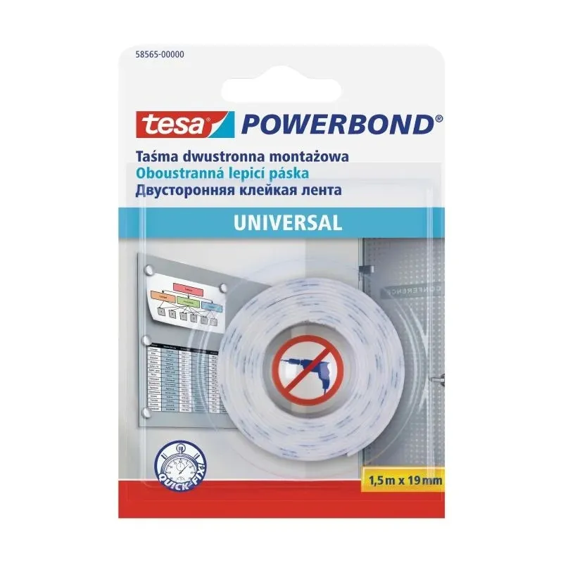Banda dublu adeziva Tesa Powerbond, 19mm, 1.5m, alb