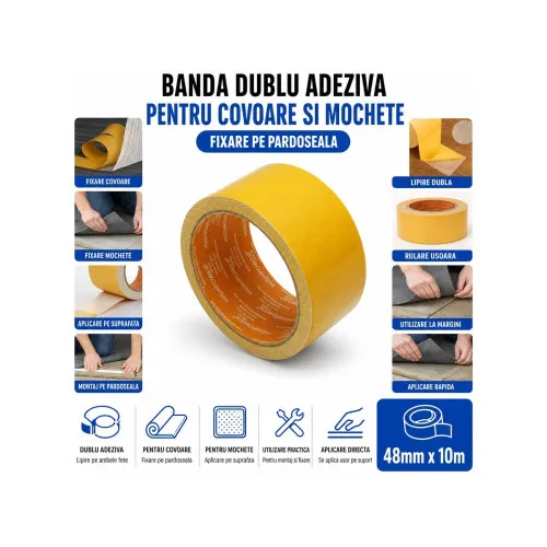 Banda dublu adeziva textila pentru mochete si covoare 48 mm x 10 m HighPower — imaginea 3
