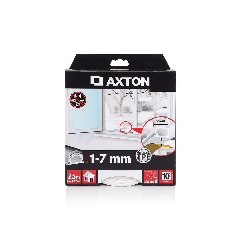 Banda etansare Axton, alb, 1-7 mm, 25 m, pentru usi si ferestre