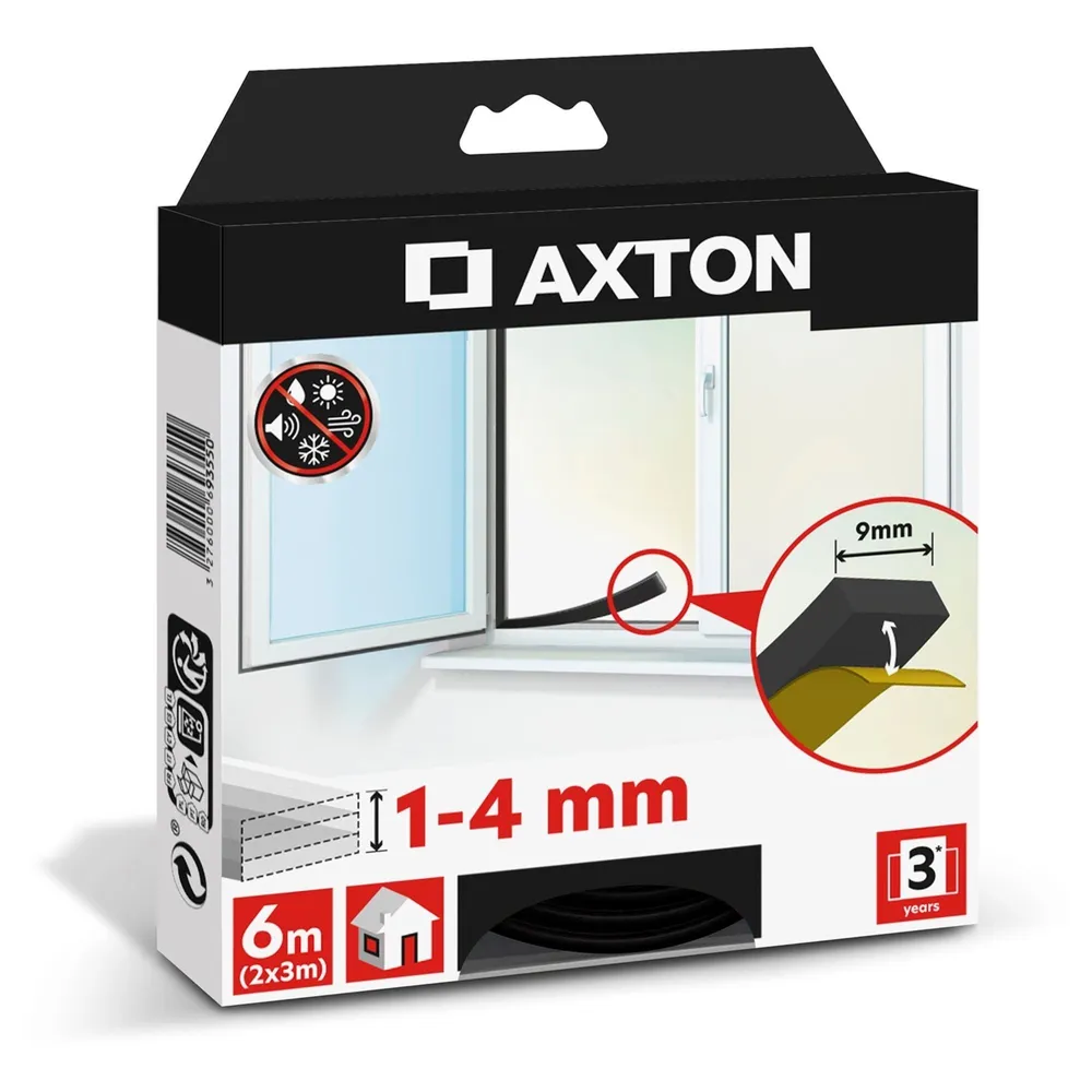 Banda etansare Axton, negru, 1-4 mm, 6 m, pentru usi si ferestre