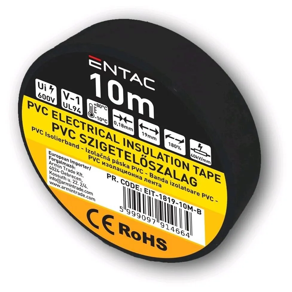 Banda izolatoare PVC Entac 19mm x 10m, negru