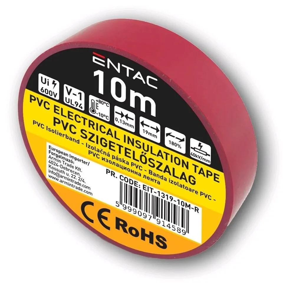 Banda izolatoare PVC Entac 19mm x 10m, rosu