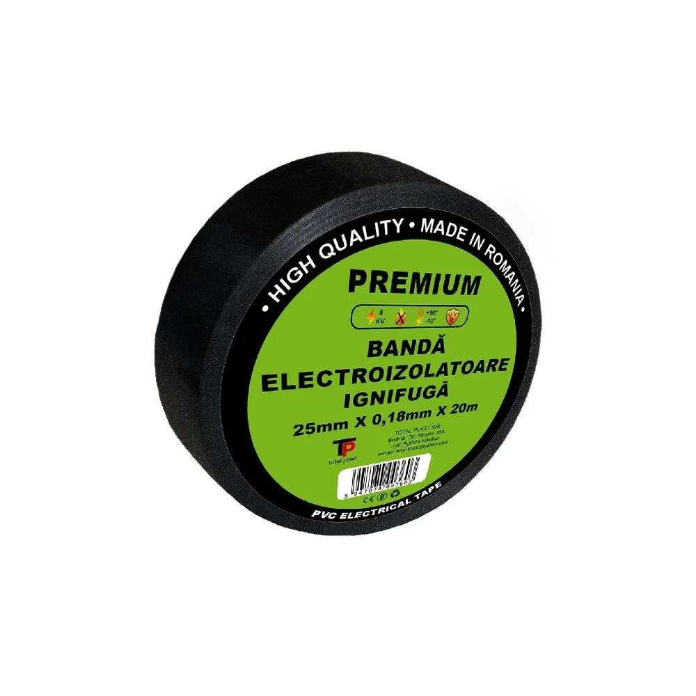 Banda izolatoare, TOTAL PLAST, 25 mm x 20 m, negru, PVC