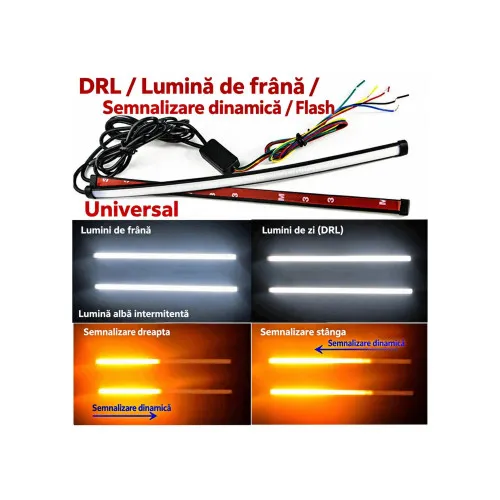 Banda LED DRL 30cm 12V lumina alba semnalizare dinamica galbena cu flash — imaginea 2