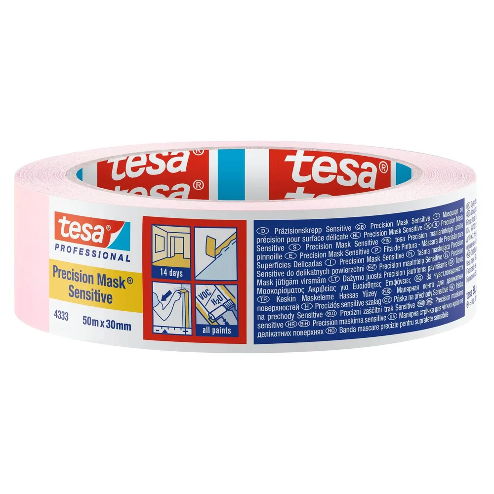 Banda mascare tesa 4333, roz, interior, suprafete sensibile, 50 m x 30 mm