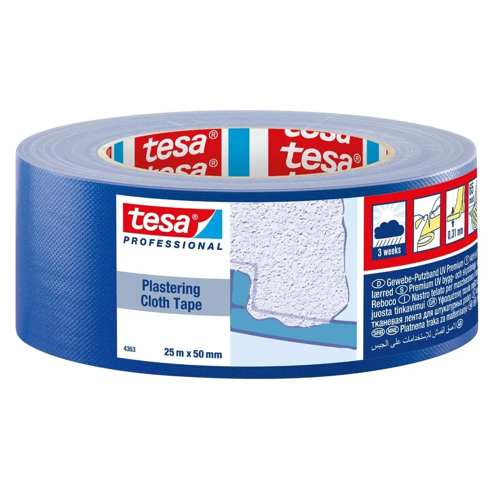 Banda mascare textila tesa 4363, albastru, interior / exterior, 25 m x 50 mm