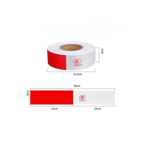 Banda reflectorizanta dreapta tip fagure culoare Alba-Rosie 5cmx25m — imaginea 3