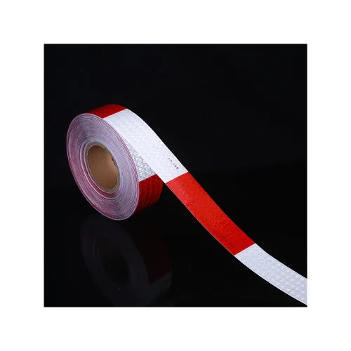 Banda reflectorizanta dreapta tip fagure culoare Alba-Rosie 5cmx25m — imaginea 2