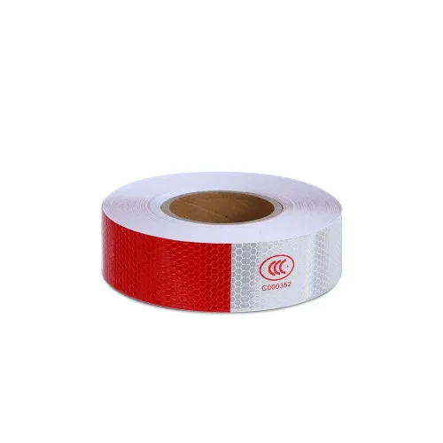 Banda reflectorizanta dreapta tip fagure culoare Alba-Rosie 5cmx25m