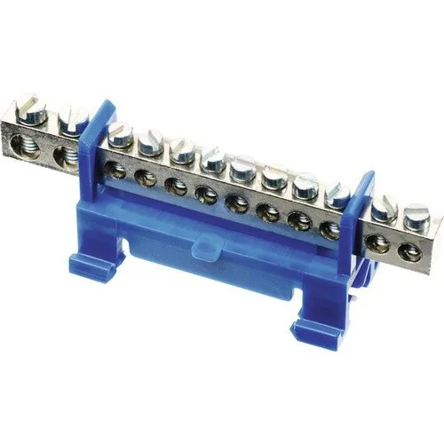 Bara de nul cu suruburi, 12 conexiuni, albastru, pentru tablou electric