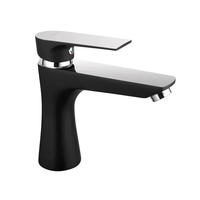Baterie baie pentru lavoar, Ferro Platto BPL2BLC, montaj stativ, monocomanda, finisat negru mat