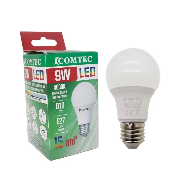 Bec LED Comtec clasic A60 E27 9W 810lm lumina neutra 4000 K