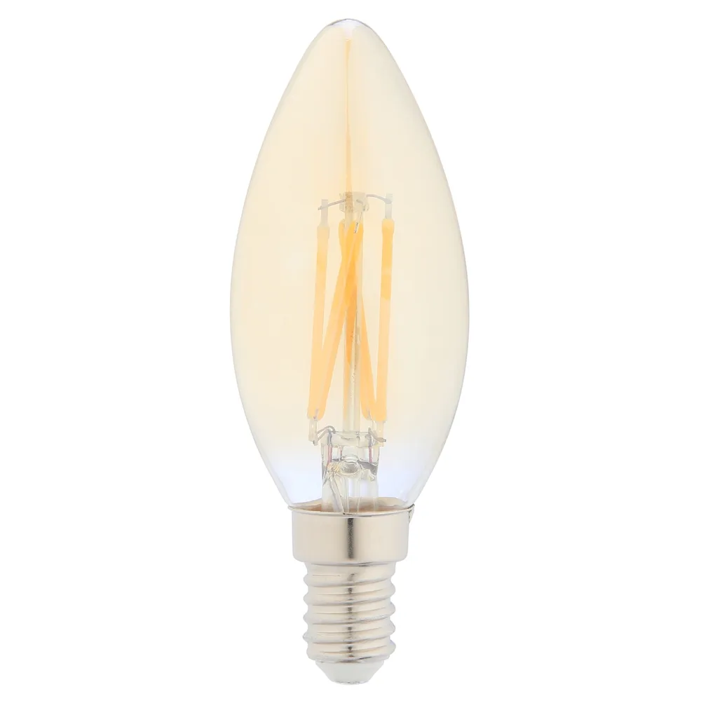 Bec LED filament Hoff lumanare E14 5 W 430 lm lumina calda 2500 K, auriu, dimabil