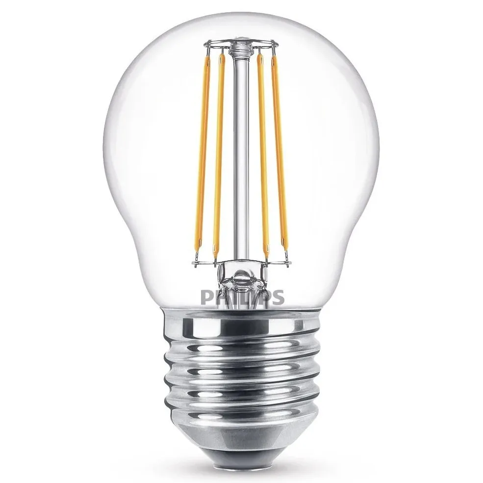 Bec LED filament Philips mini P45 E27 4.3 W 470 lm lumina calda 2700 K