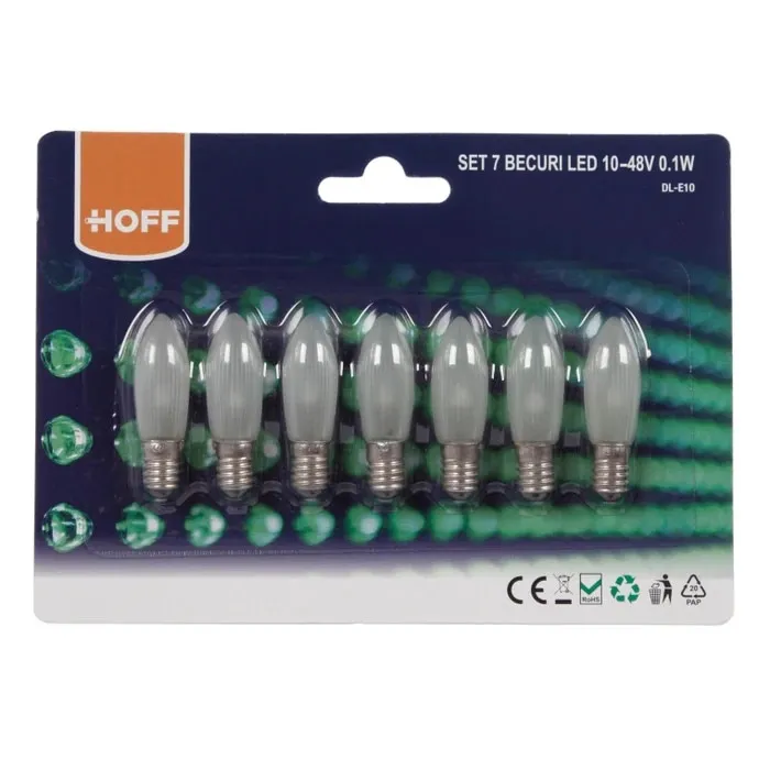 Bec LED Hoff mini, E10, 0.1W, lumina calda, 10 - 48V - 7 buc