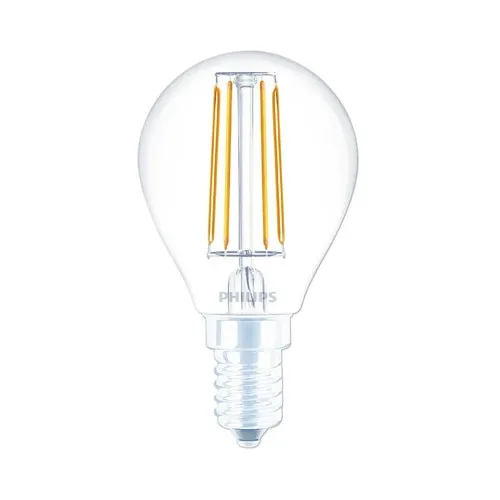Bec LED Philips E14 2, 3W 485 lumeni, glob clar P45, lumina calda CRI80