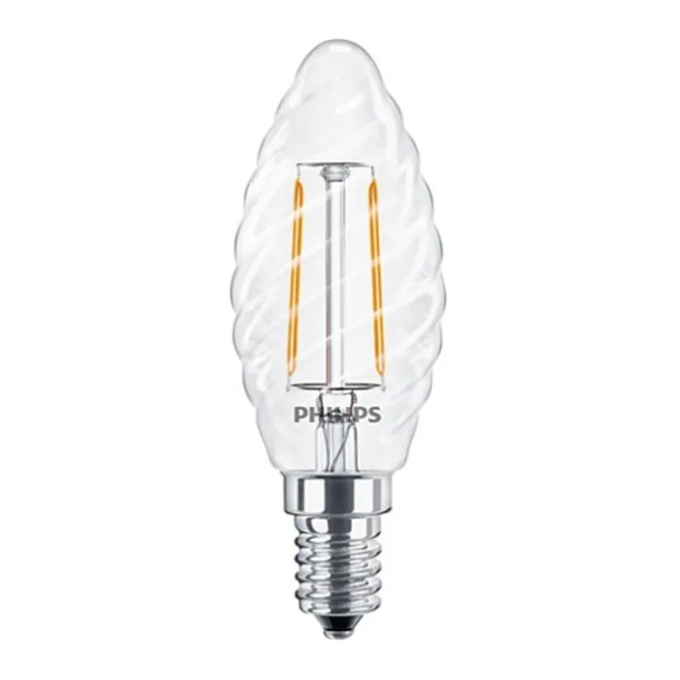 Bec LED Philips lumanare, E14, 2W, lumina calda, cu filament, AN