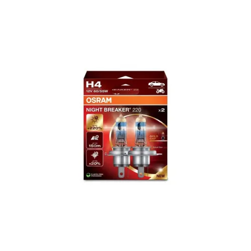 Becuri auto halogen Osram H4 Night Breaker Laser +150% 12V 60/55W 3900K set 2 bucati — imaginea 2