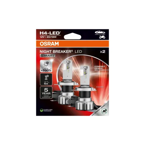 Becuri LED auto Osram Night Breaker Smart Gen 2 H4 2 faze 12V 20/19W 6000K pana la +330% omologare RAR set 2 bucati — imaginea 2