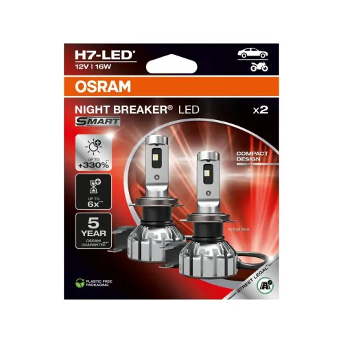 Becuri LED auto Osram Night Breaker Smart H7 12V 16W 1550 lm 6000K pana la +330% omologare RAR set 2 bucati — imaginea 2