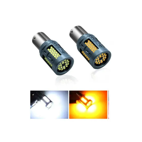 Becuri LED Canbus P21W BA15s TV tip vechi 1 faza 84 SMD 12V-24V 25W 1000 lm nonpolar galben set 2 bucati — imaginea 4