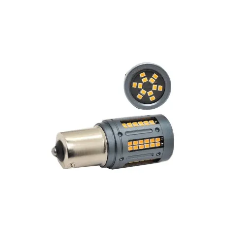 Becuri LED Canbus P21W BA15s TV tip vechi 1 faza 84 SMD 12V-24V 25W 1000 lm nonpolar galben set 2 bucati