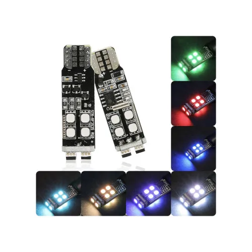 Becuri LED RGB T10 10 SMD 2835 12 culori telecomanda RF 12V set 2 bucati — imaginea 4